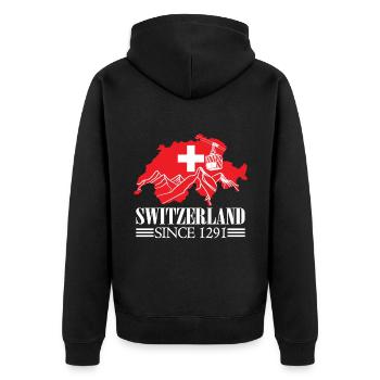 Schweiz Karte seit 1291 Schweizer Flagge - Schweizer Fans - Unisex Premium Bio Zip Hoodie - Schwarz - Hinten - Nico (187cm)