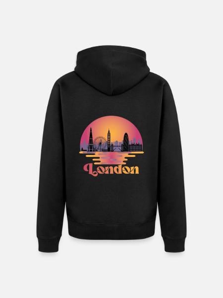 Londres Skyline Royaume-Uni Voyage - Veste à capuche bio Premium Unisexe - noir