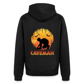Caveman - Caving - Cave Explorer Speleology - Unisex Premium Organic Zip Hoodie - black - Back - Nico (187cm)