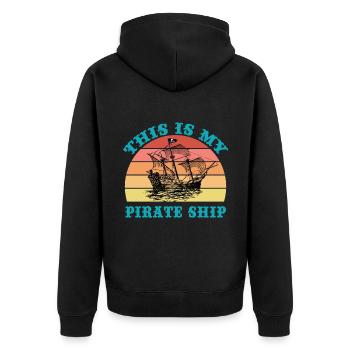 Das ist mein Piratenschiff - Unisex Premium Bio Zip Hoodie - Schwarz - Hinten - Nico (187cm)