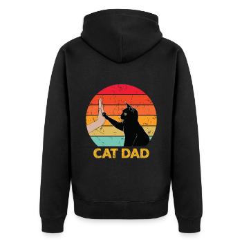 Cat Dad - Cat High Five - Unisex Premium Bio Zip Hoodie - Schwarz - Hinten - Nico (187cm)