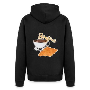 Bonjour - Coffee and Croissant - French Cafe - Unisex Premium Organic Zip Hoodie - black - Back - Nico (187cm)