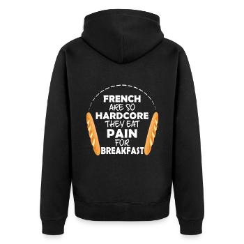 Schmerz zum Frühstück - Lustiges französisches Essen - Unisex Premium Bio Zip Hoodie - Schwarz - Hinten - Nico (187cm)