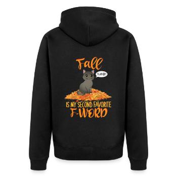 Der Herbst ist mein zweitliebstes F-Wort Katze - Unisex Premium Bio Zip Hoodie - Schwarz - Hinten - Nico (187cm)