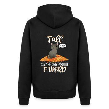 Der Herbst ist mein zweitliebstes F-Wort - Süße Katze - Unisex Premium Bio Zip Hoodie - Schwarz - Hinten - Nico (187cm)