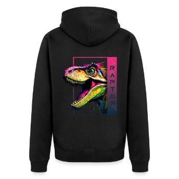 Dynamic Velociraptor - Oeuvre d’art Roaring Raptor - Veste à capuche bio Premium Unisexe - noir - Dos - Nico (187cm)