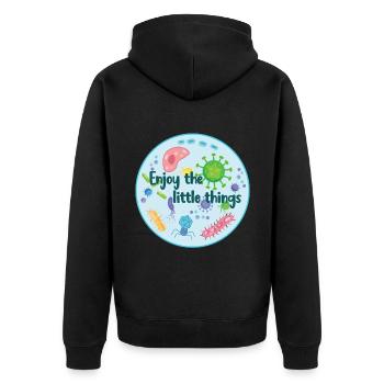 Viel Spaß mit den kleinen Dingen - Lustige Mikrobiologie - Unisex Premium Bio Zip Hoodie - Schwarz - Hinten - Nico (187cm)