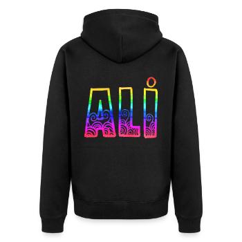L’arc-en-ciel d’Ali R - Veste à capuche bio Premium Unisexe - noir - Dos - Nico (187cm)