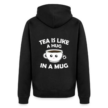Tee ist wie eine Umarmung in einer Tasse - Unisex Premium Bio Zip Hoodie - Schwarz - Hinten - Nico (187cm)