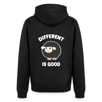 Anders ist Good Black Sheep - Unisex Premium Bio Zip Hoodie - Schwarz - Hinten - Nico (187cm)