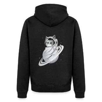 Space Cat with Planet - Unisex Premium Organic Zip Hoodie - black - Back - Nico (187cm)
