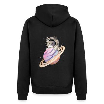 Space Cat - Unisex Premium Organic Zip Hoodie - black - Back - Nico (187cm)