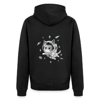 Astronaut Katze - Unisex Premium Bio Zip Hoodie - Schwarz - Hinten - Nico (187cm)