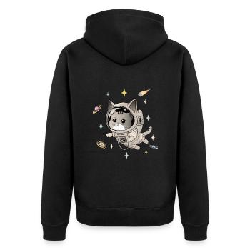 Astronautenkatze im All - Unisex Premium Bio Zip Hoodie - Schwarz - Hinten - Nico (187cm)
