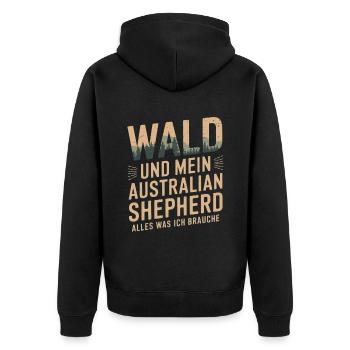 Wald und mein Australian Shepherd - Unisex Premium Bio Zip Hoodie - Schwarz - Hinten - Nico (187cm)