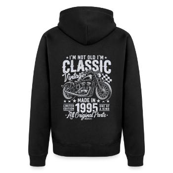 1995 Vintage Born Motorcycle Birthday Gift - Unisex Premium Organic Zip Hoodie - black - Back - Nico (187cm)