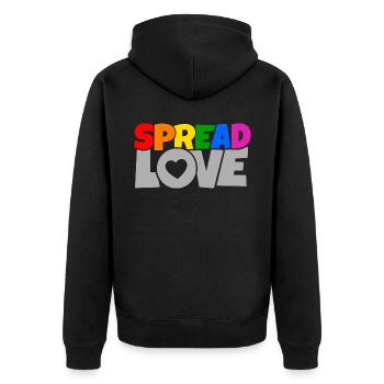 Cooles Spread Love Anti Krieg Design Shirt - Unisex Premium Bio Zip Hoodie - Schwarz - Hinten - Nico (187cm)