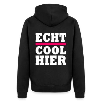 Echt cool hier - Unisex Premium Bio Zip Hoodie - Schwarz - Hinten - Nico (187cm)