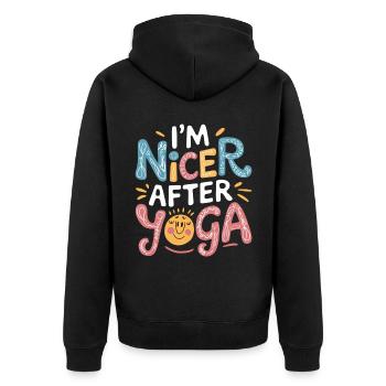 I'm Nicer After Yoga 12 - Unisex Premium Bio Zip Hoodie - Schwarz - Hinten - Nico (187cm)