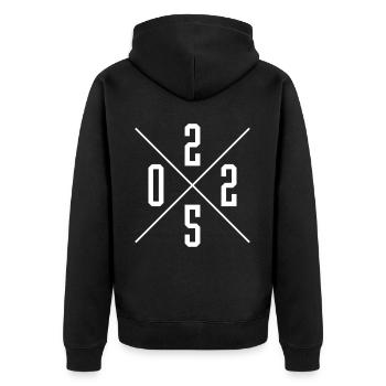 2025 Jahr - Unisex Premium Bio Zip Hoodie - Schwarz - Hinten - Nico (187cm)