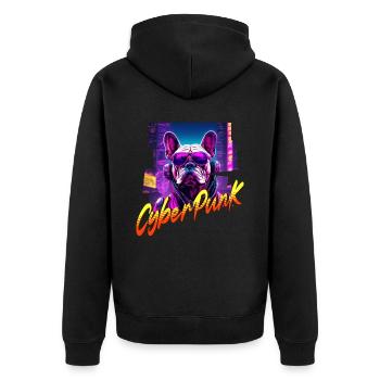 Cyberpunk Bulldog Dog - Unisex Premium Organic Zip Hoodie - black - Back - Nico (187cm)