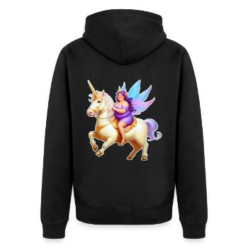 Niedliche dicke gute Laune Fee mit Einhorn - Unisex Premium Bio Zip Hoodie - Schwarz - Hinten - Nico (187cm)