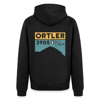 Ortler Besteigung Andenken Bergtour Skitour Tour - Unisex Premium Bio Zip Hoodie - Schwarz - Hinten - Nico (187cm)