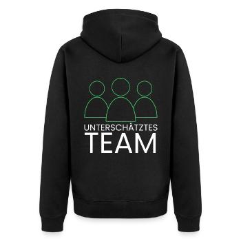 unterschätztes Team - Unisex Premium Bio Zip Hoodie - Schwarz - Hinten - Nico (187cm)