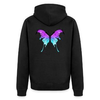 Schmetterling - Unisex Premium Bio Zip Hoodie - Schwarz - Hinten - Nico (187cm)