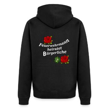 Homme pompier va se marier, mariage, chemise de mariée 112 - Veste à capuche bio Premium Unisexe - noir - Dos - Nico (187cm)