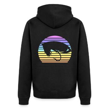 Vintage Fliegenfischen Sonnenuntergang - Unisex Premium Bio Zip Hoodie - Schwarz - Hinten - Nico (187cm)