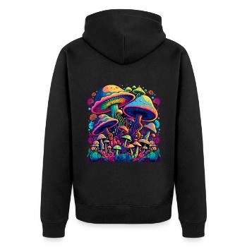 mushroom mushroom mushrooms retro - Unisex Premium Organic Zip Hoodie - black - Back - Nico (187cm)