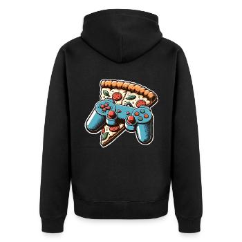 Pizza Gaming Gamer - Unisex Premium Bio Zip Hoodie - Schwarz - Hinten - Nico (187cm)