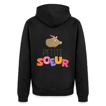 petite soeur cadeau famille chasseur sanglier - Veste à capuche bio Premium Unisexe - noir - Dos - Nico (187cm)