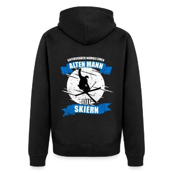 Alter Mann auf Skiern - Unisex Premium Bio Zip Hoodie - Schwarz - Hinten - Nico (187cm)