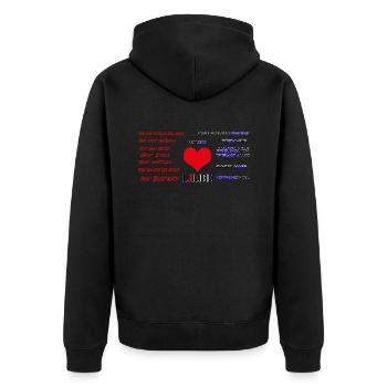 Liebe einfach erklärt - Unisex Premium Bio Zip Hoodie - Schwarz - Hinten - Nico (187cm)