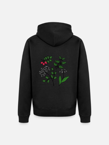 Skov Grønne vilde urter Skovplanter Vilde planter - Premium økologisk unisex-hættejakke - sort
