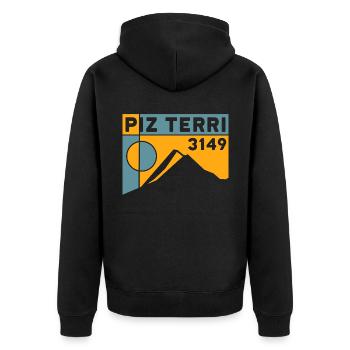 Piz Terri Adula Alpen Bergtour Andenken - Unisex Premium Bio Zip Hoodie - Schwarz - Hinten - Nico (187cm)