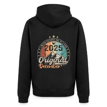 Dezember 2025 Geburtstagsgeschenk - Dezember 2025 - Unisex Premium Bio Zip Hoodie - Schwarz - Hinten - Nico (187cm)