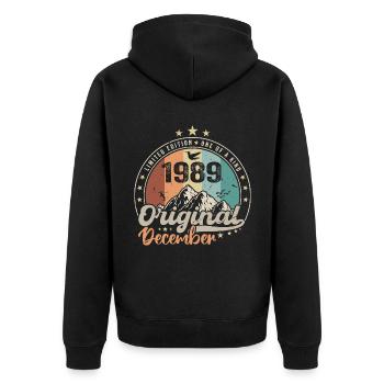 Décembre 1989 Cadeau Anniversaire - Decembre 1989 - Veste à capuche bio Premium Unisexe - noir - Dos - Nico (187cm)
