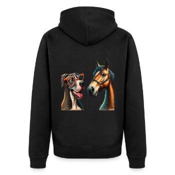 Hipster Pals Porträt - Unisex Premium Bio Zip Hoodie - Schwarz - Hinten - Nico (187cm)