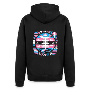 Neo-Tokio-Pop-Wellen - Unisex Premium Bio Zip Hoodie - Schwarz - Hinten - Nico (187cm)
