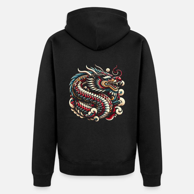Majestueux dragon oriental - Veste à capuche bio Premium Unisexe - noir