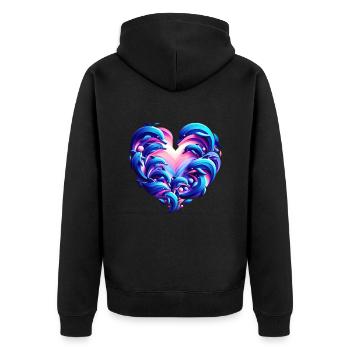 Delfin Liebesherz Fusion - Unisex Premium Bio Zip Hoodie - Schwarz - Hinten - Nico (187cm)