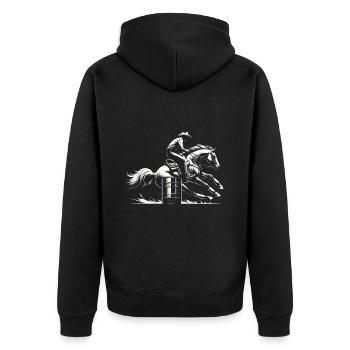 Barrel-Racing-Dynamik - Unisex Premium Bio Zip Hoodie - Schwarz - Hinten - Nico (187cm)
