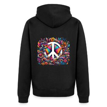 Friedliche Schmetterlingssymphonie - Unisex Premium Bio Zip Hoodie - Schwarz - Hinten - Nico (187cm)