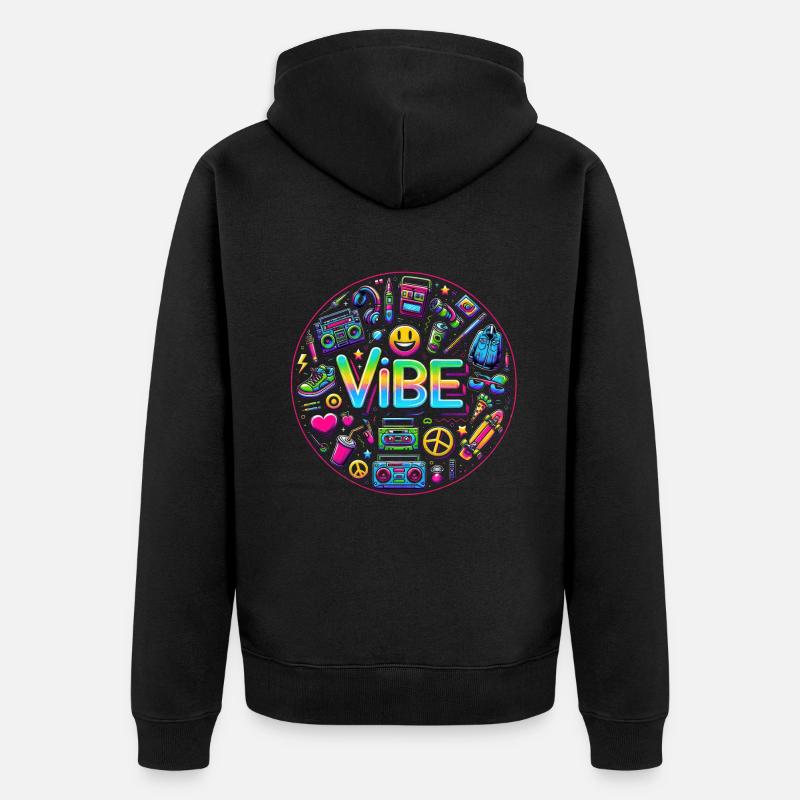 Retro-Vibe: Neon Buzz - Unisex Premium Bio Zip Hoodie - Schwarz