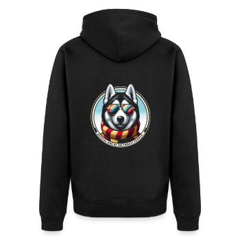 Stilvoller Husky-Schwung - Unisex Premium Bio Zip Hoodie - Schwarz - Hinten - Nico (187cm)