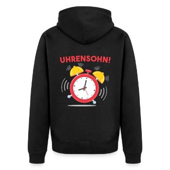 Uhrensohn - Unisex Premium Bio Zip Hoodie - Schwarz - Hinten - Nico (187cm)