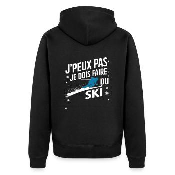 Ich kann nicht Ski fahren - Unisex Premium Bio Zip Hoodie - Schwarz - Hinten - Nico (187cm)